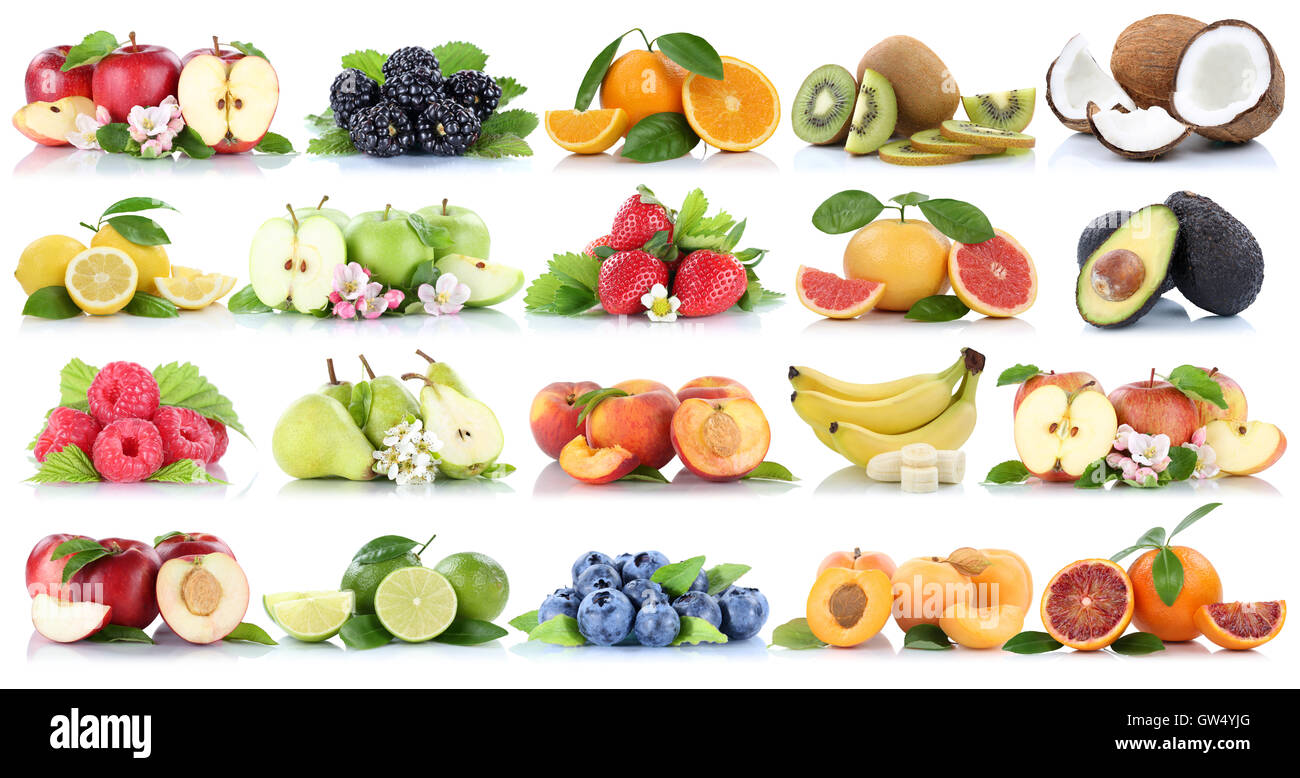 Fruits collection organic orange apple apples banana lemon strawberry ...