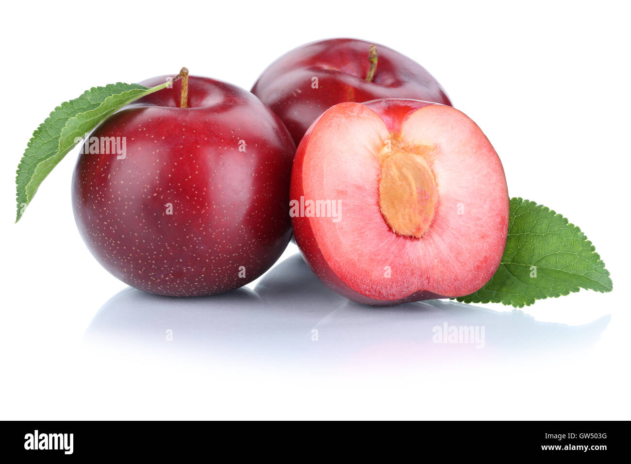 Plums plum fresh fruits fruit isolated on a white background Stock Photo