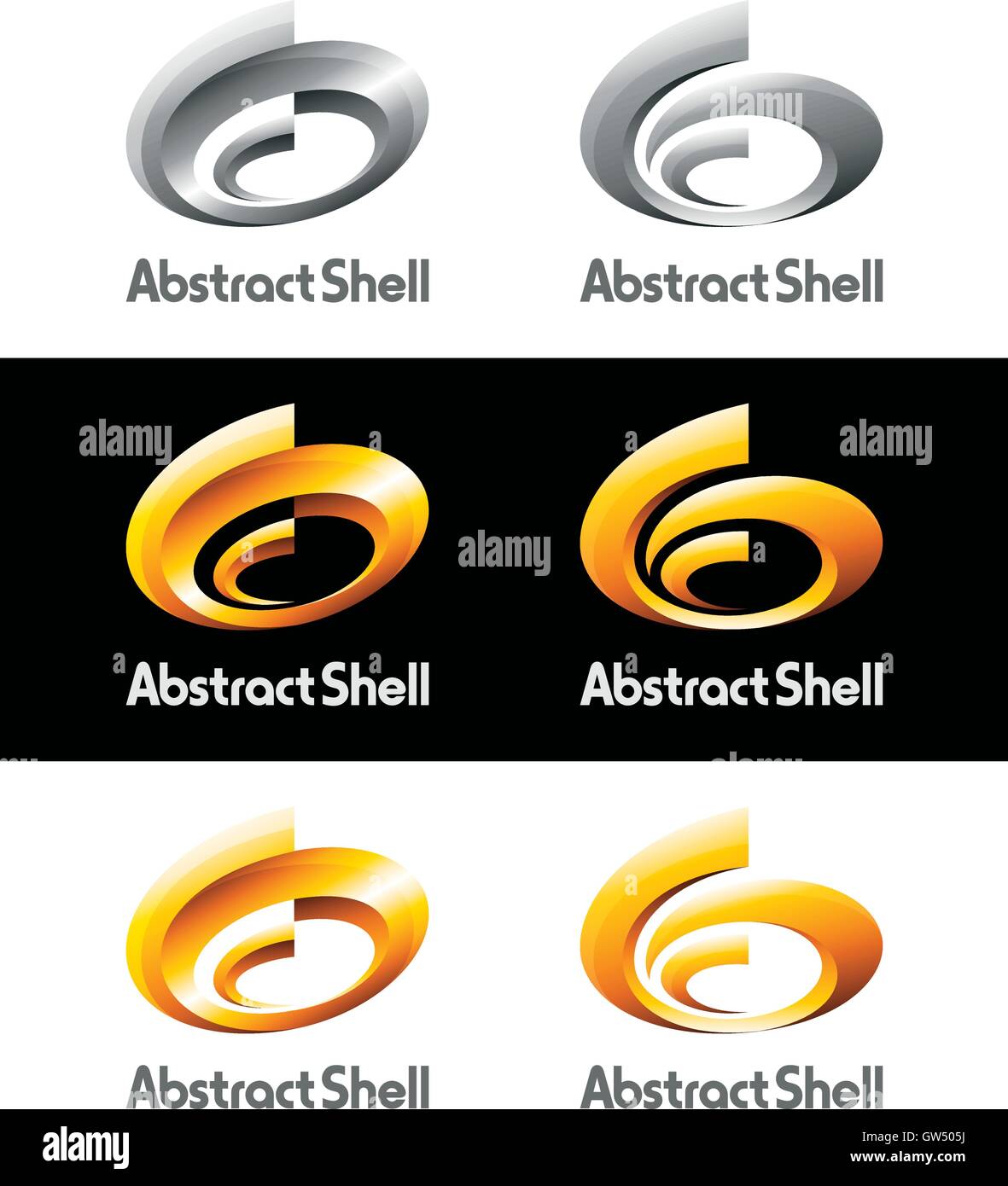 3d vector logos and icons design as abstract spriral shell shining ...