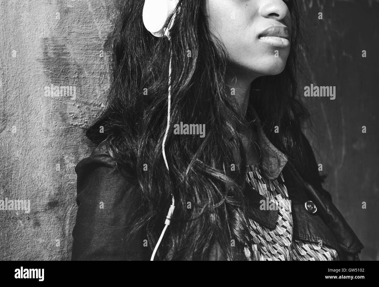 Audio African Descent Music Listening Headphone Concept Stock Photo