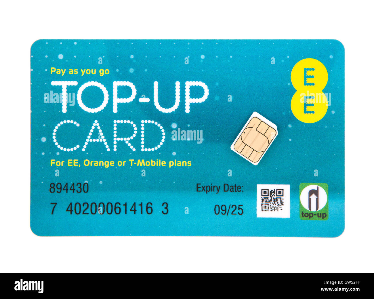 EE Pay as you go top-up card with SIM for EE, Orange or T-Mobile Services Stock Photo