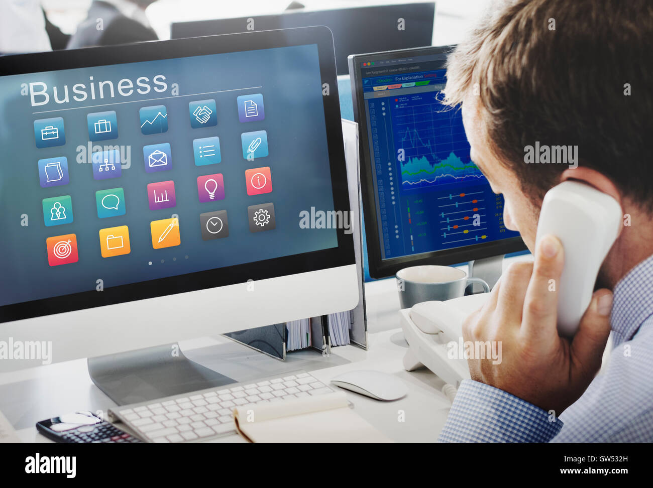 Business Icons Folder Profile Lightbulb Concept Stock Photo