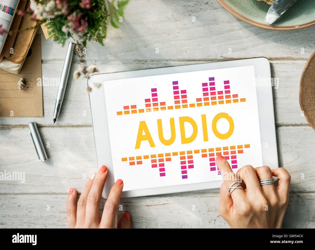 Audio Digital Equalizer Music Tunes Sound Wave Graphic Concept Stock Photo