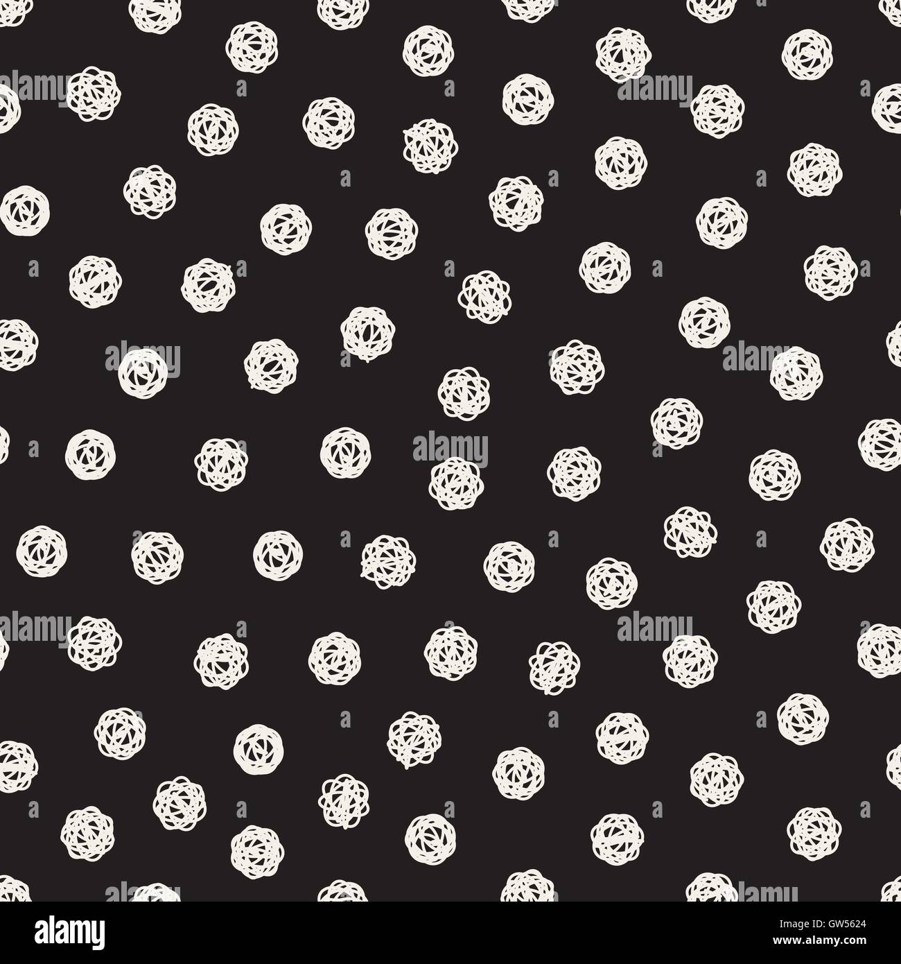 Vector Seamless Black And White Jumble Hand Drawn Circles Pattern Stock ...