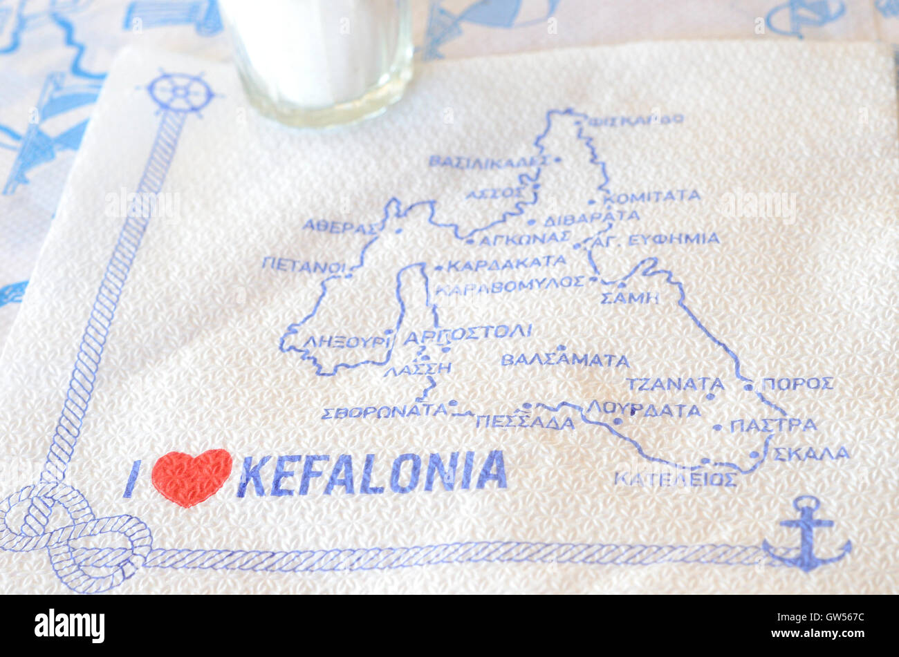 Kefalonia map napkin abstract Stock Photo