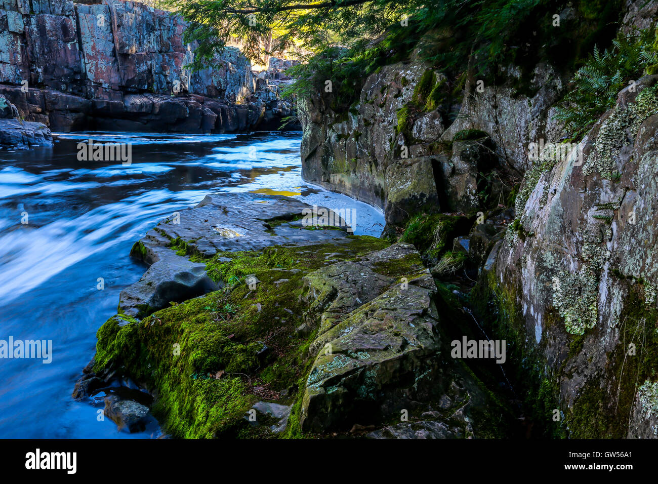 Eau Claire Dells park river, rocks and moss in Aniwa, Wisconsin Stock