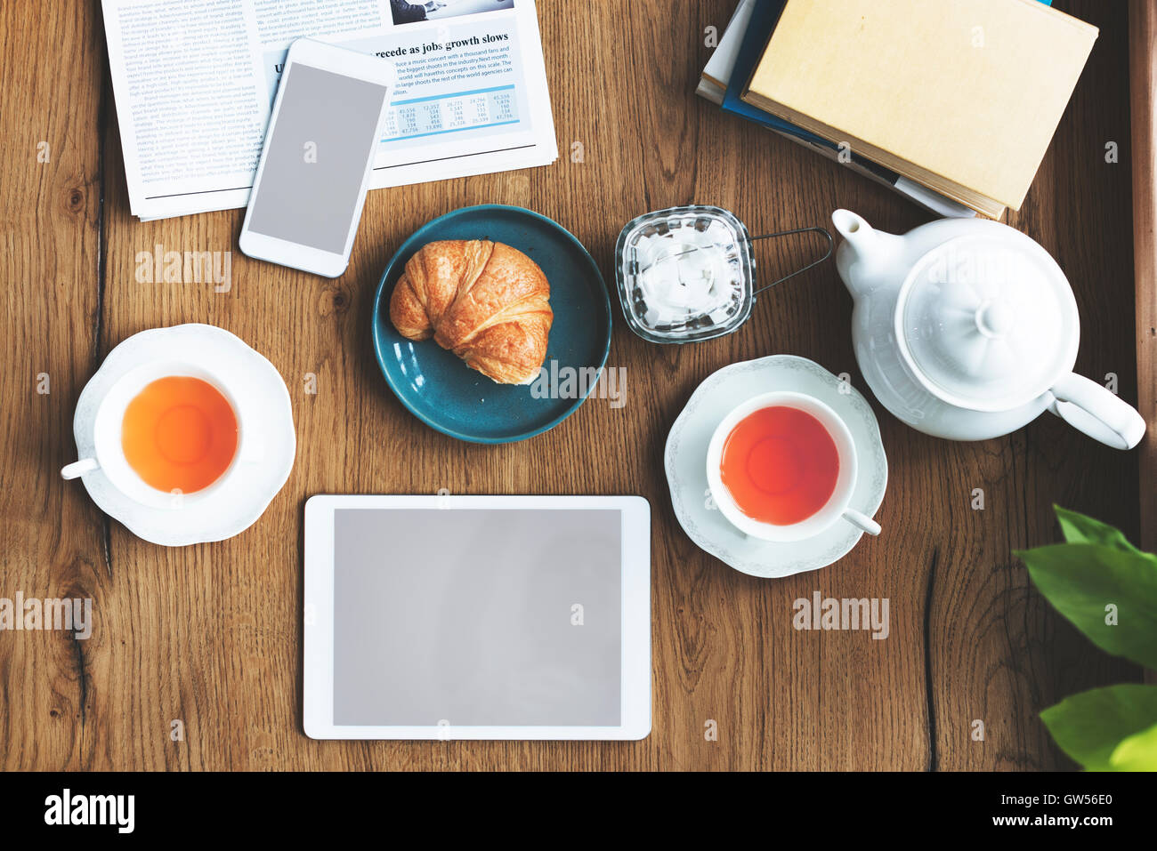 Tea Break Digital Device Connection Technology Concept Stock Photo Alamy