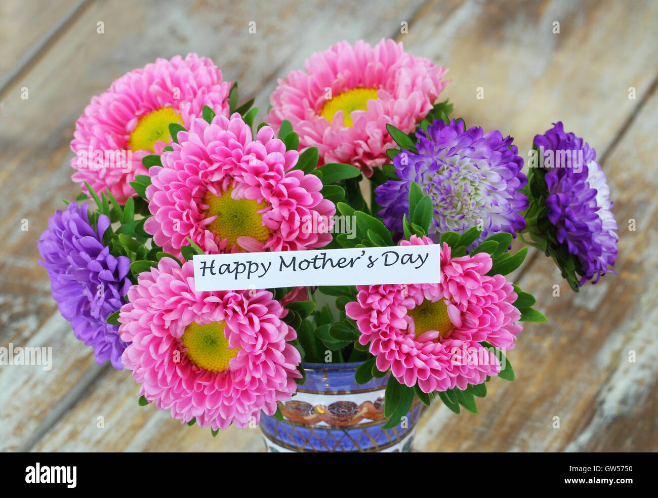 Happy Mother's day card with colorful daisy bouquet Stock Photo - Alamy