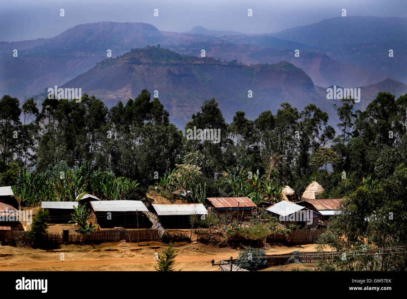 Dorze village on the wall of the Rift Valley in southern Ethiopia Stock Photo