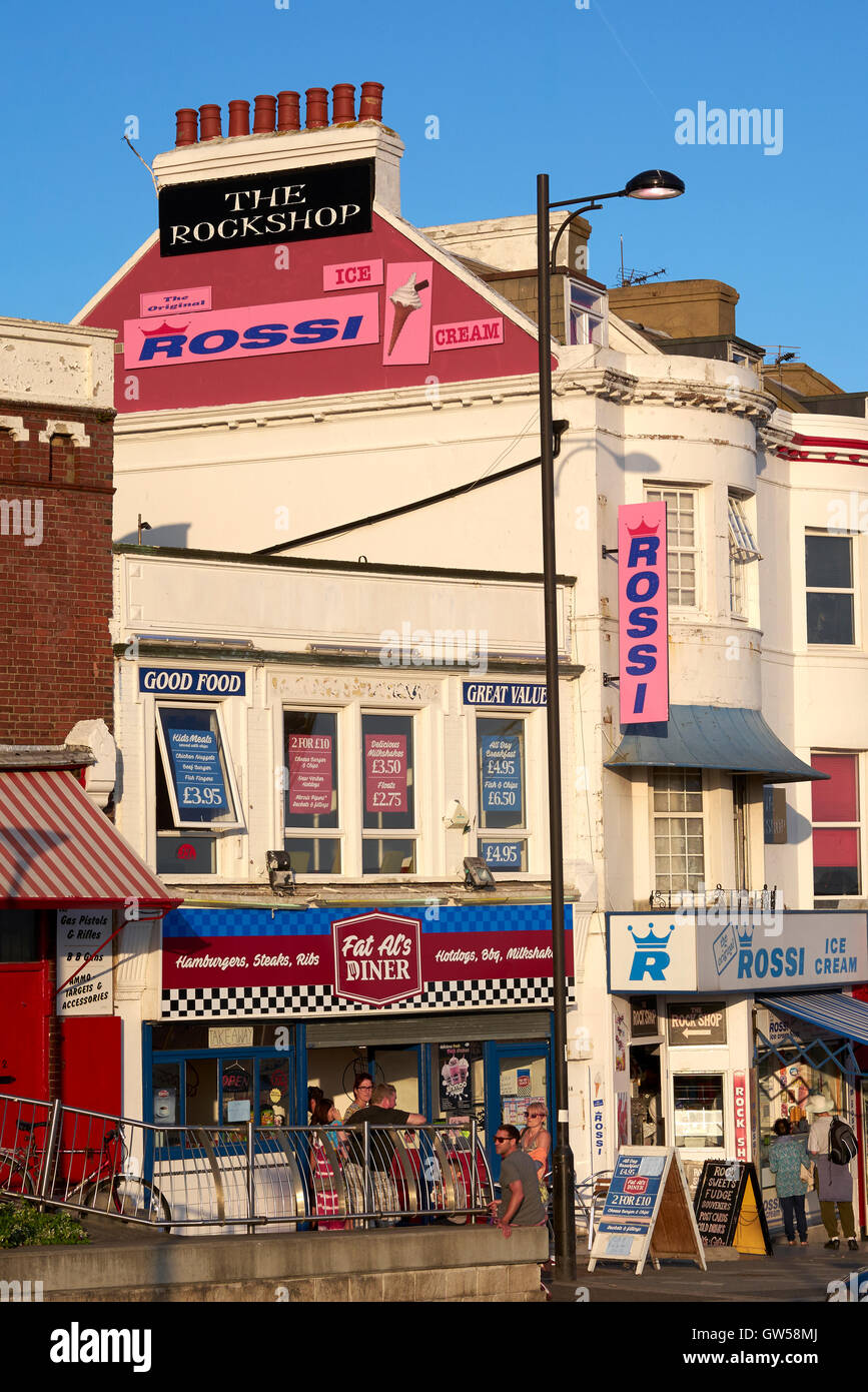 Rossi ice cream sign & shop. Southend On Sea, Essex, UK. End of 2016 Summer Stock Photo