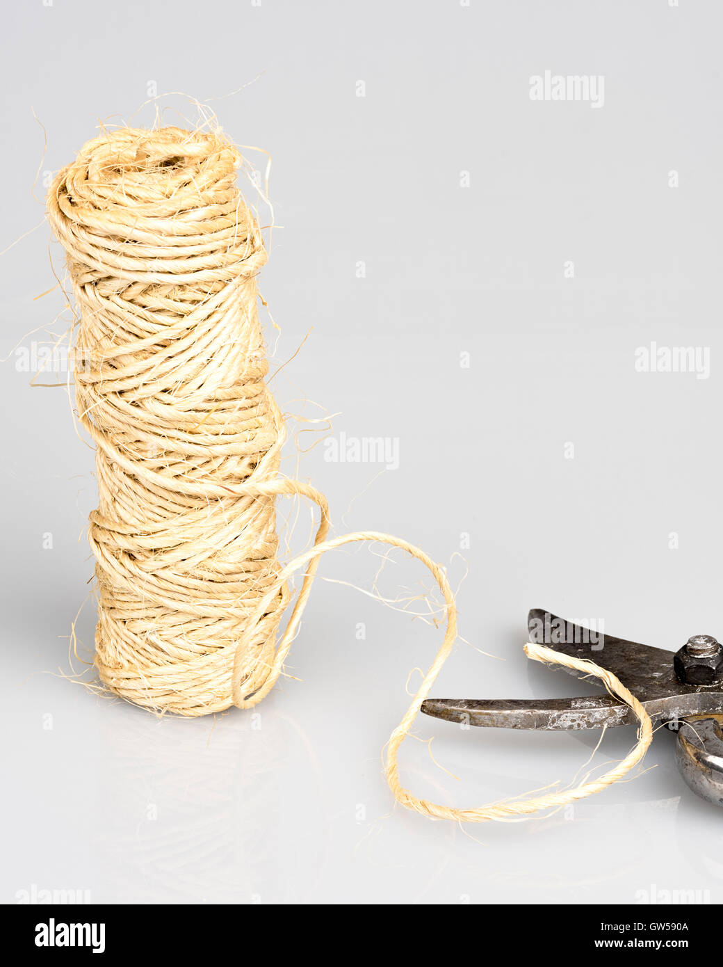 Roll of string used for yard work and cutting sheers Stock Photo