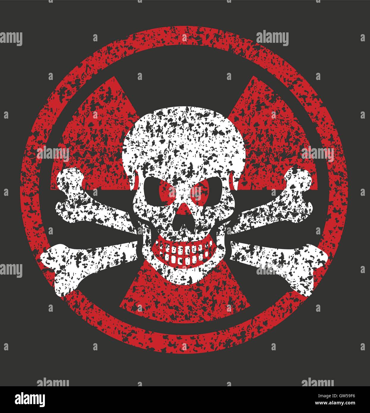 Nuclear Symbol With Skull And Crossbones Vector Design Features Rough Distressed Grunge