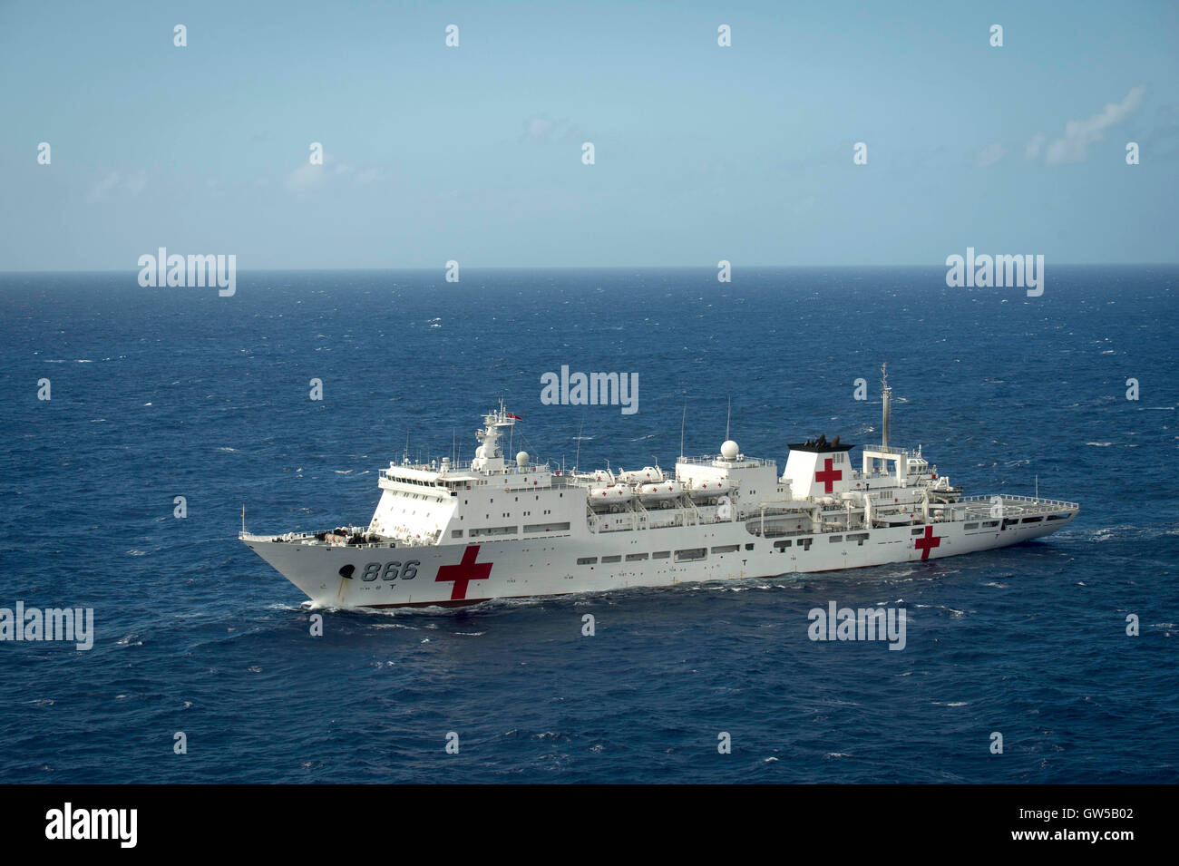 Chinese Navy hospital ship Peace Ark steams in close formation during the Rim of the Pacific exercise June 22, 2016 in the Pacific Ocean. Twenty-six nations, more than 40 ships and submarines, more than 200 aircraft and 25,000 personnel are participating in RIMPAC. Stock Photo