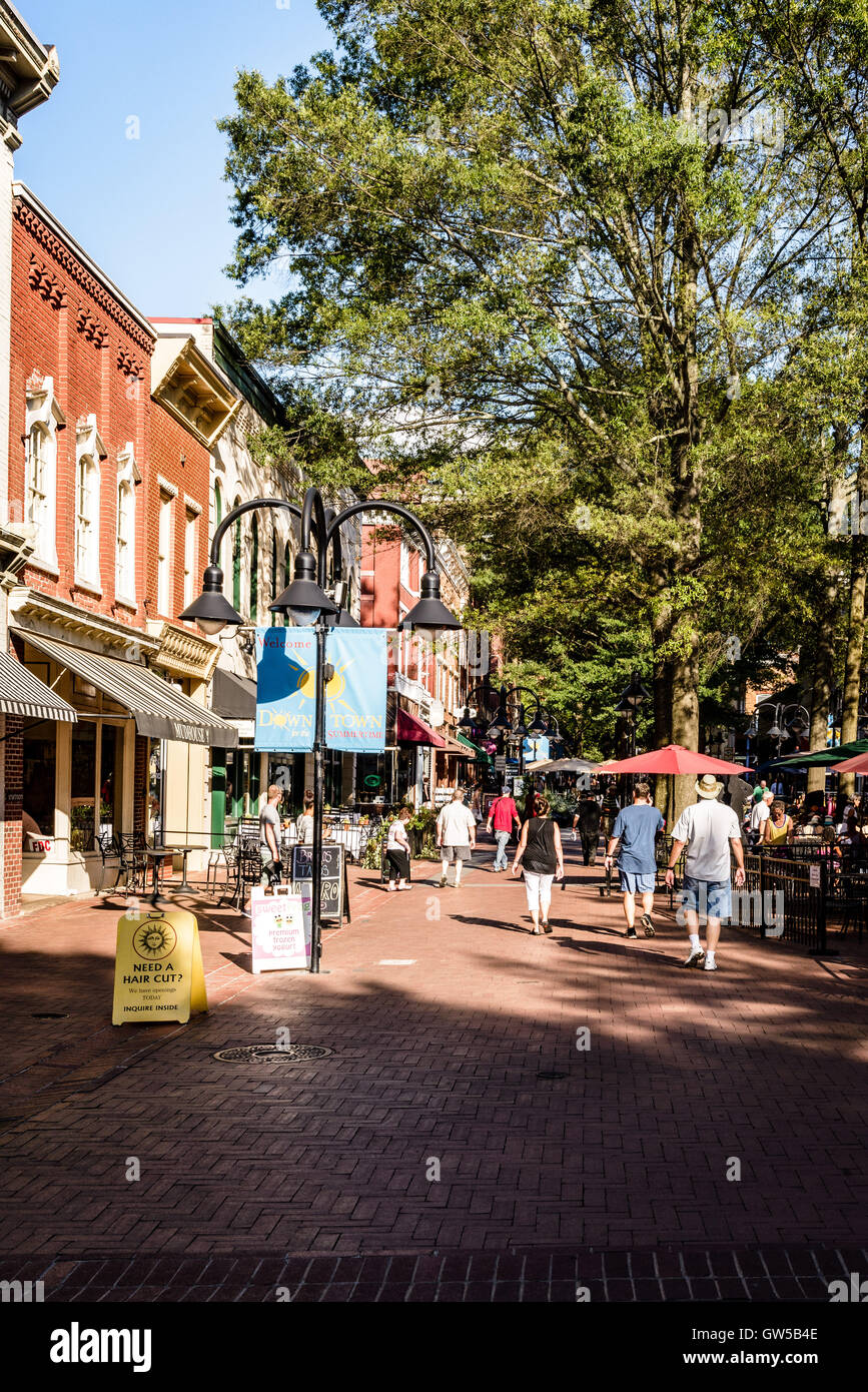Historic Pedestrian Downtown Mall, East Main Street, Charlottesville, Virginia Stock Photo