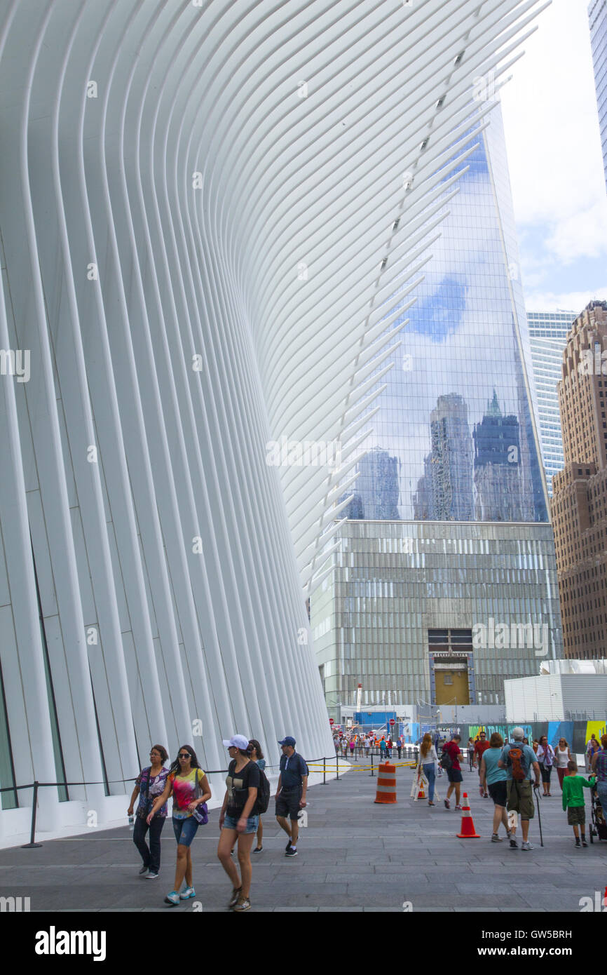 People walk by the new Oculus Mall at the World Trade Center in lower Manhattan. Stock Photo