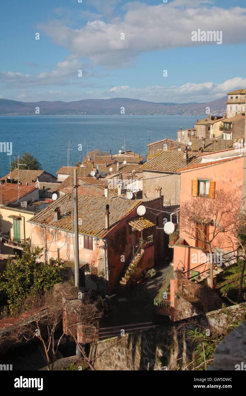 Anguillara Sabazia rooftop, lake and skyline view. Stock Photo