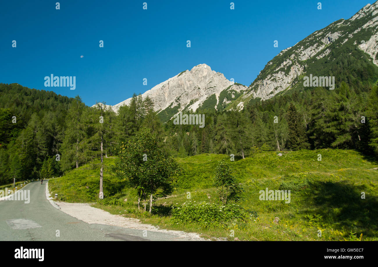 Road to mountain pass Vrsic, Slovenia Stock Photo