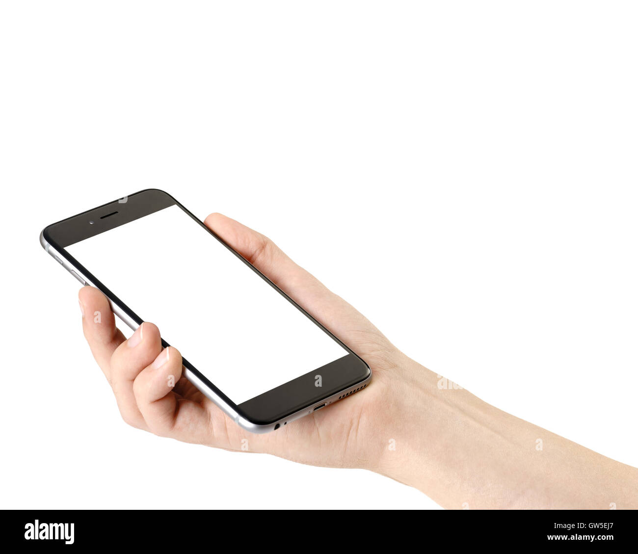 Smartphone in hand on white background, isolated Stock Photo - Alamy