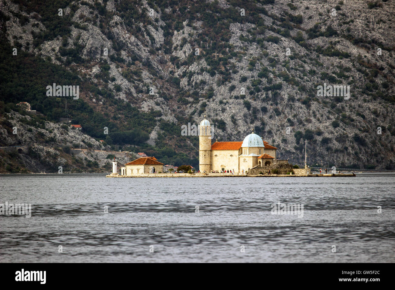 Bay of Kotor, Montenegro Lighthouse and catholic church on the islet