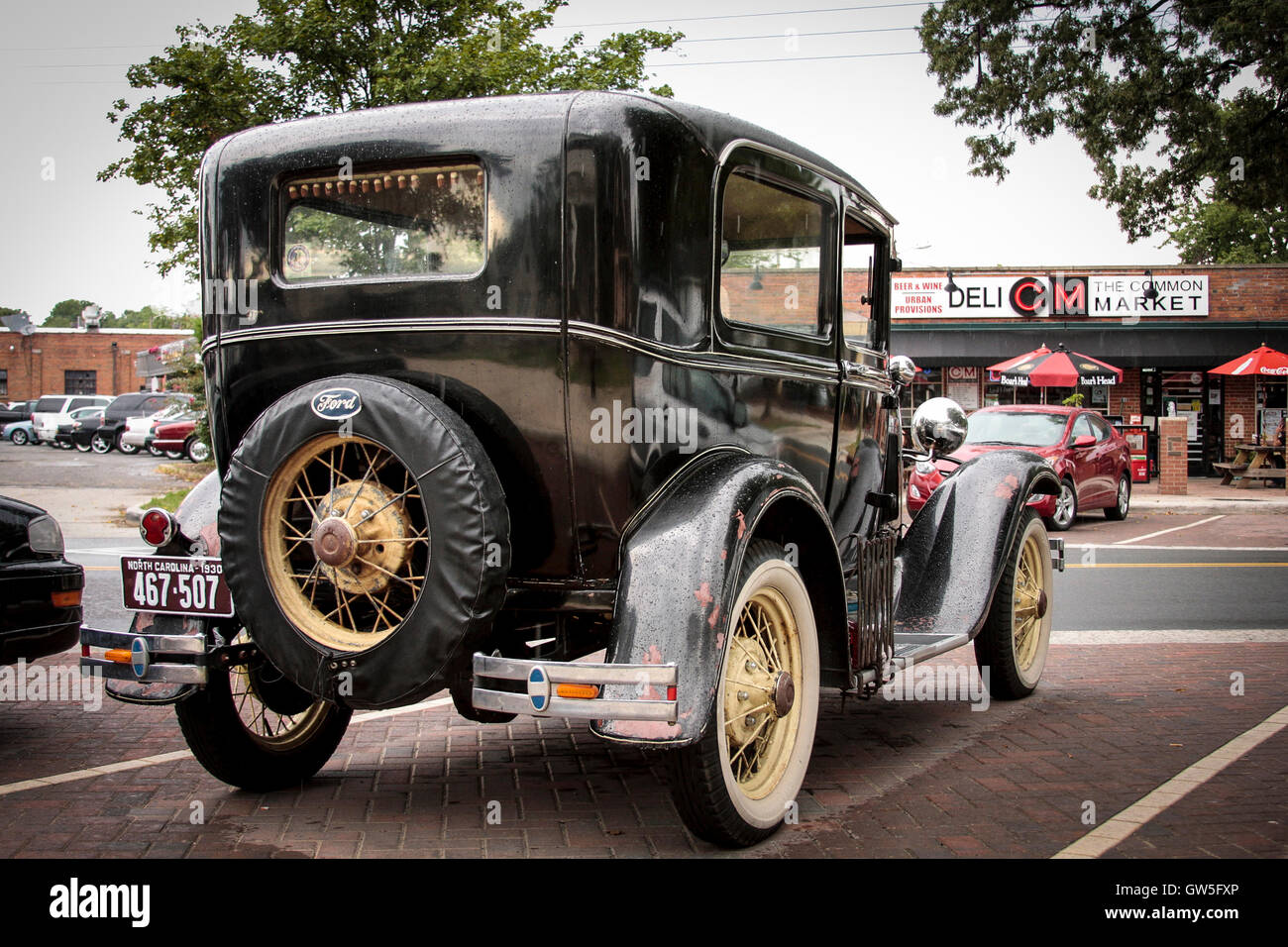 1930 Ford Model A in front of Common Market in Charlotte, NC Stock Photo