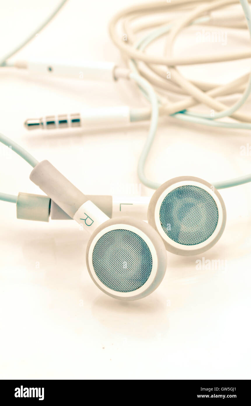 White earphones on white background Stock Photo