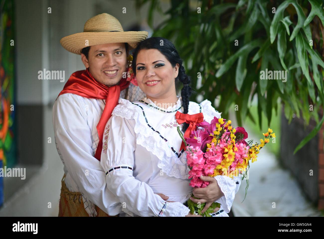 Traditional attire from the Colombian region of El Tolima.  Traditional attire from the San Juanero dance, characteristic from t Stock Photo