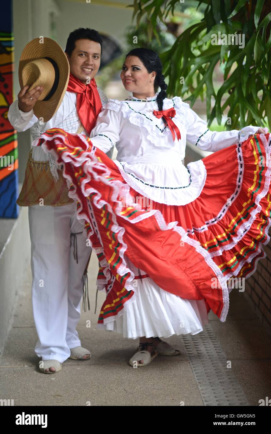Traditional attire from the Colombian region of El Tolima.  Traditional attire from the San Juanero dance, characteristic from t Stock Photo