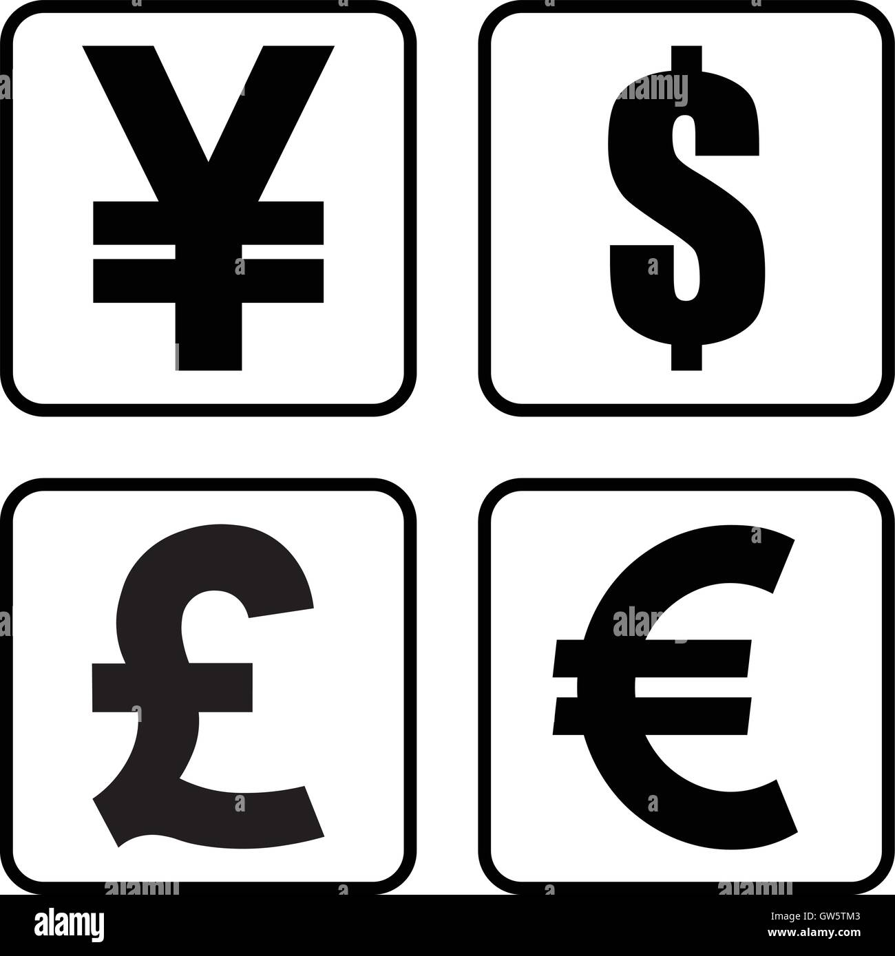 Yen / Yuan, Dollar, Pound and Euro currency symbol set, square money icons  , vector illustration Stock Vector Image & Art - Alamy
