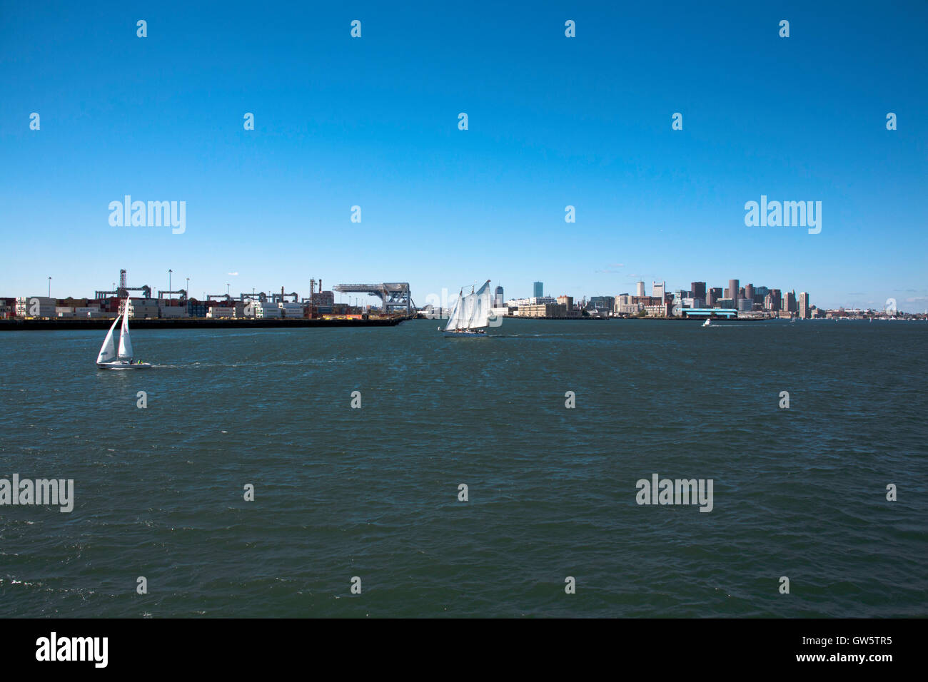 Yacht sailing around Boston harbor and islands an area of Massachusetts