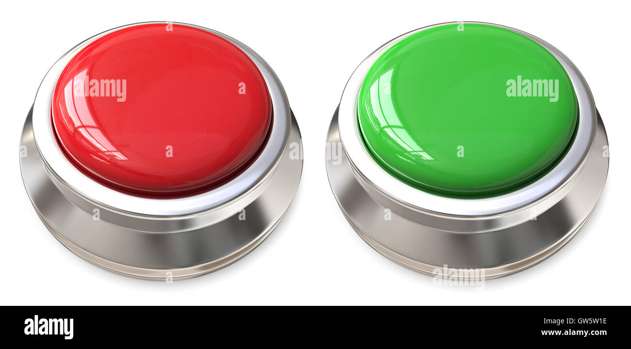 3d render of Red and Green Push Buttons. Blank for Copy Space. Stock Photo