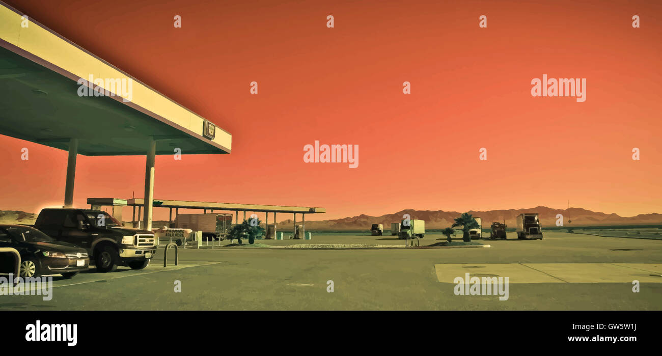 Nevada Gas Station. Photography digitally altered in color Stock Photo