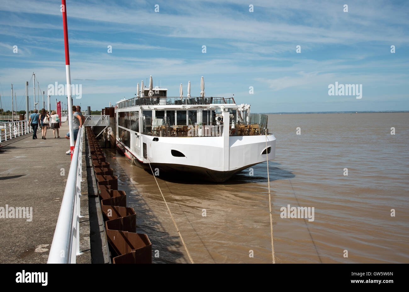 A river cruise boat at Pauillac on the River Gironde in southwest France Stock Photo