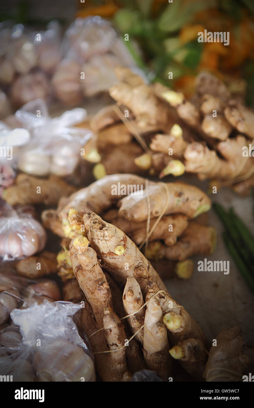 HILO, HAWAII JUL 13, 2013 Fresh ginger root for sale at the Hilo