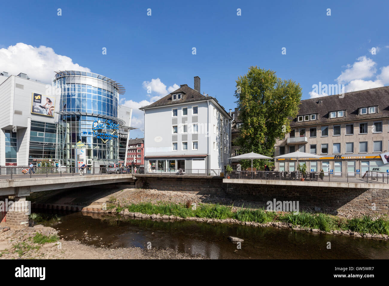 Sieg river in the city of Siegen, Germany Stock Photo