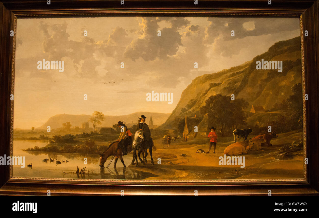 'river landscape with riders' 1653-1657' aelbert cuyp Stock Photo