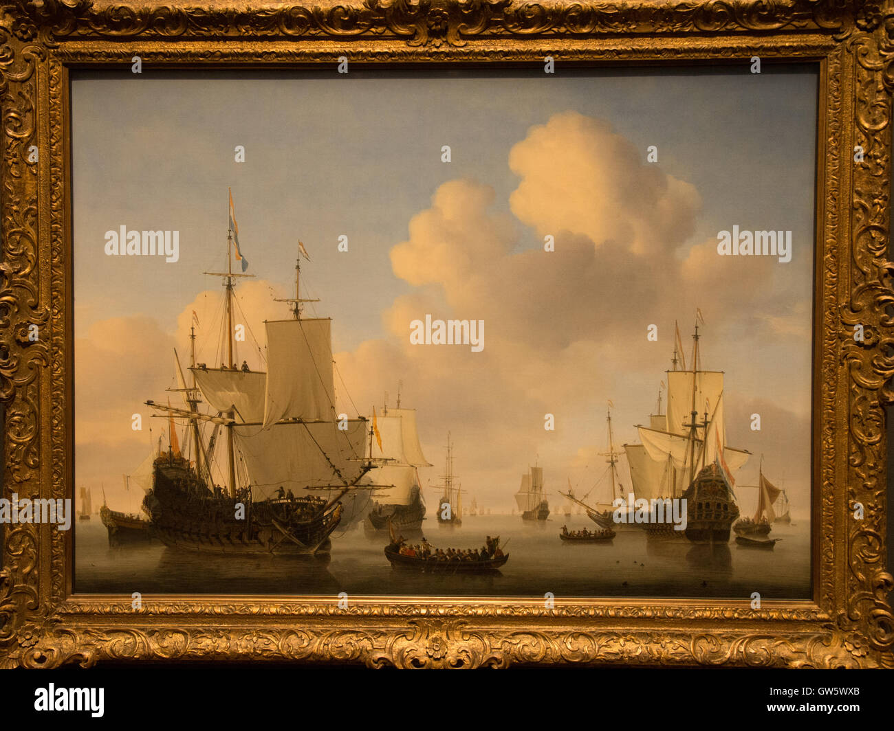 'dutch ships in a calm sea' 1665 willem van de velde II Stock Photo