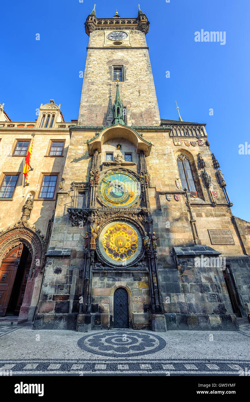 The Old Town Hall Tower with the Horologe, the medieval astronomic clock,  Prague, Czech Republic Stock Photo