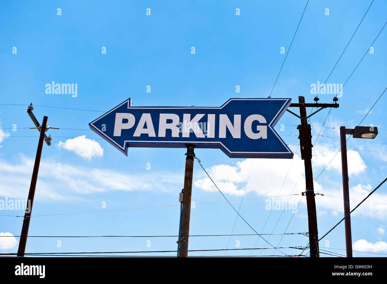 A sign pointing to public parking in downtown Tucson Arizona Stock Photo