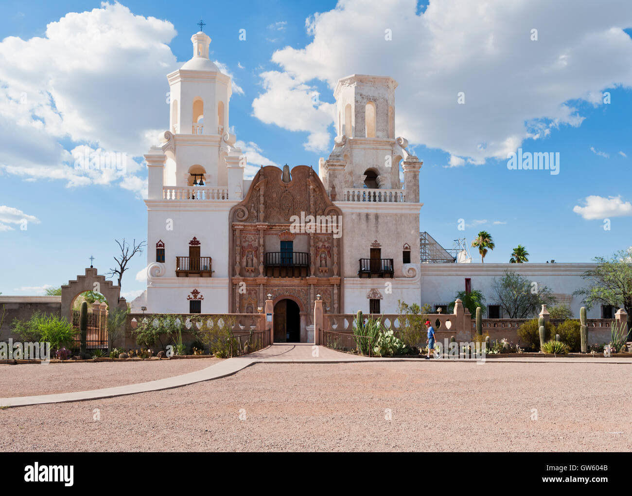 San Xavier del Bac historic Spanish Catholic mission located about 10 miles south of downtown Tucson, Arizona Stock Photo