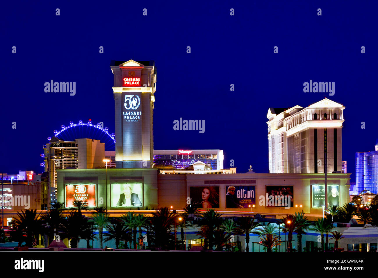 Caesars Palace Las Vegas Skyline at night Stock Photo