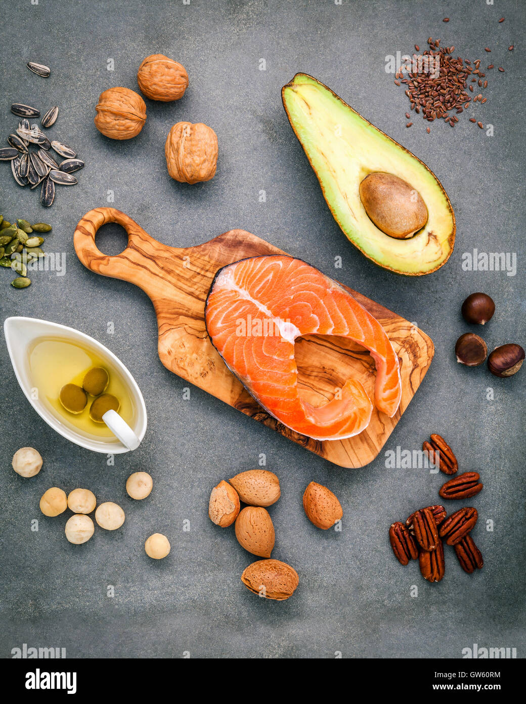 Selection food sources of omega 3 and unsaturated fats. Super food high