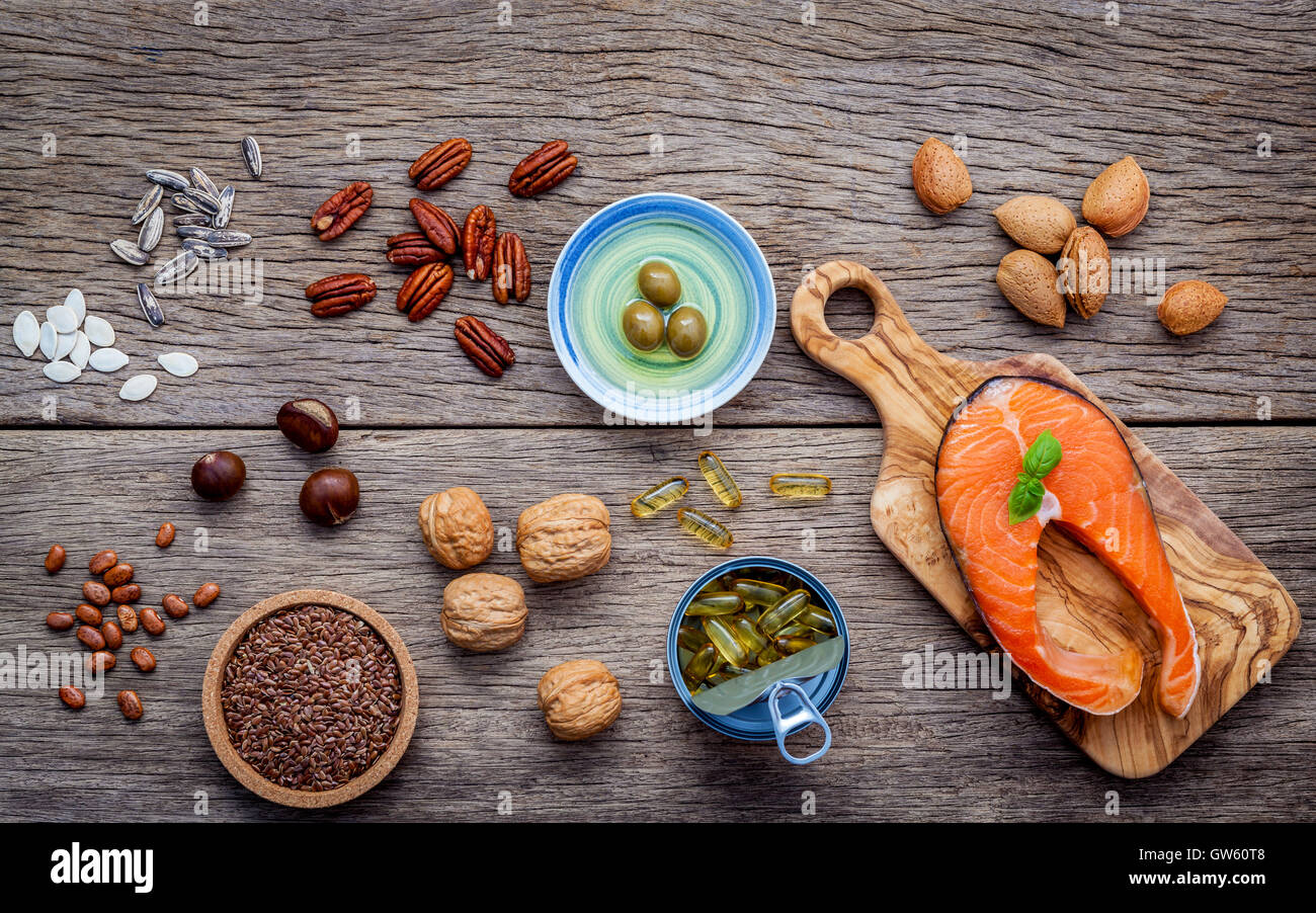 Selection food sources of omega 3 and unsaturated fats. Super food