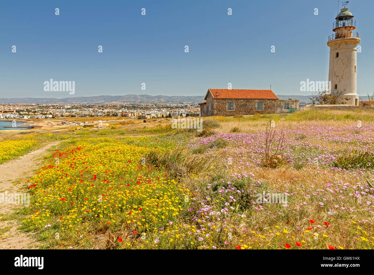 Lighthouse Landscape Paphos Cyprus Stock Photo