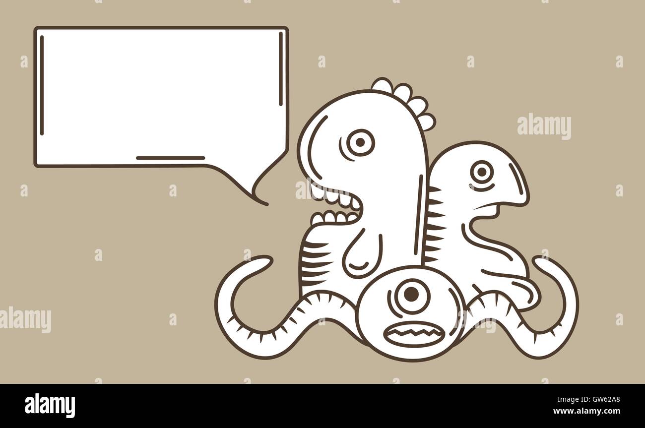 vector illustration of monster creatures in line art scribble drawing style. The grid background is on a different layer and can be removed. Stock Vector
