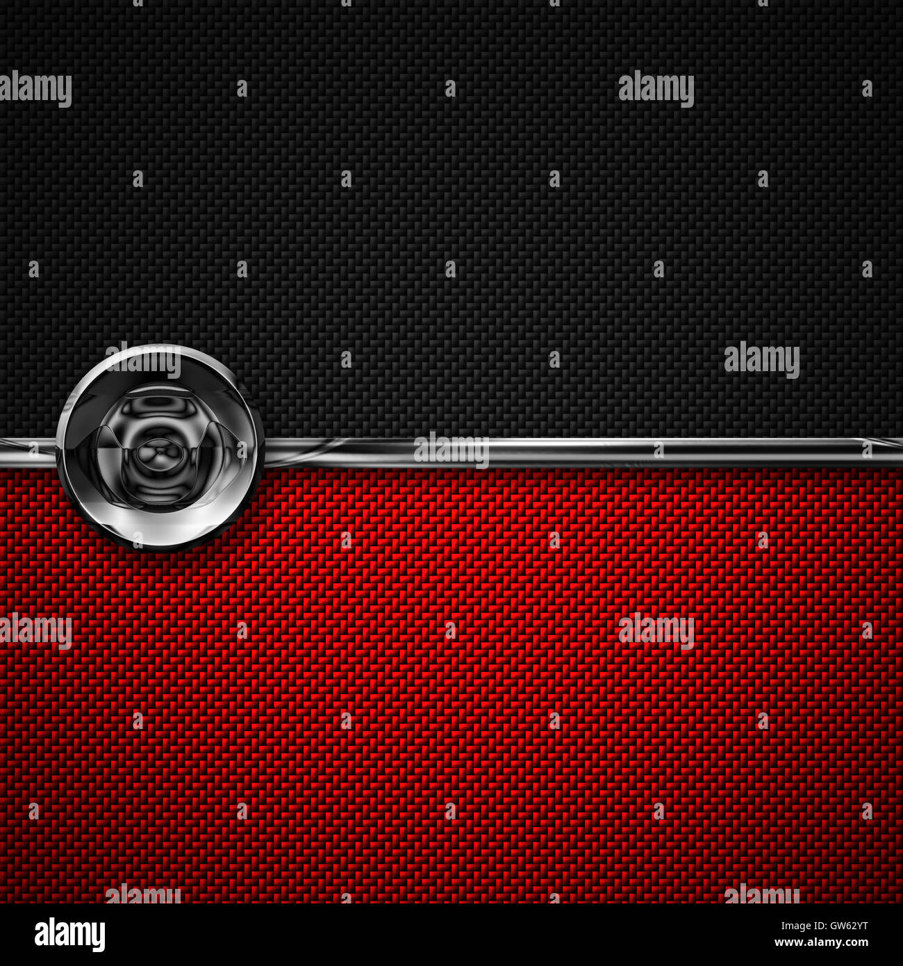 red, black carbon fiber and circle chromium frame. metal background. material design. 3d illustration. Stock Photo