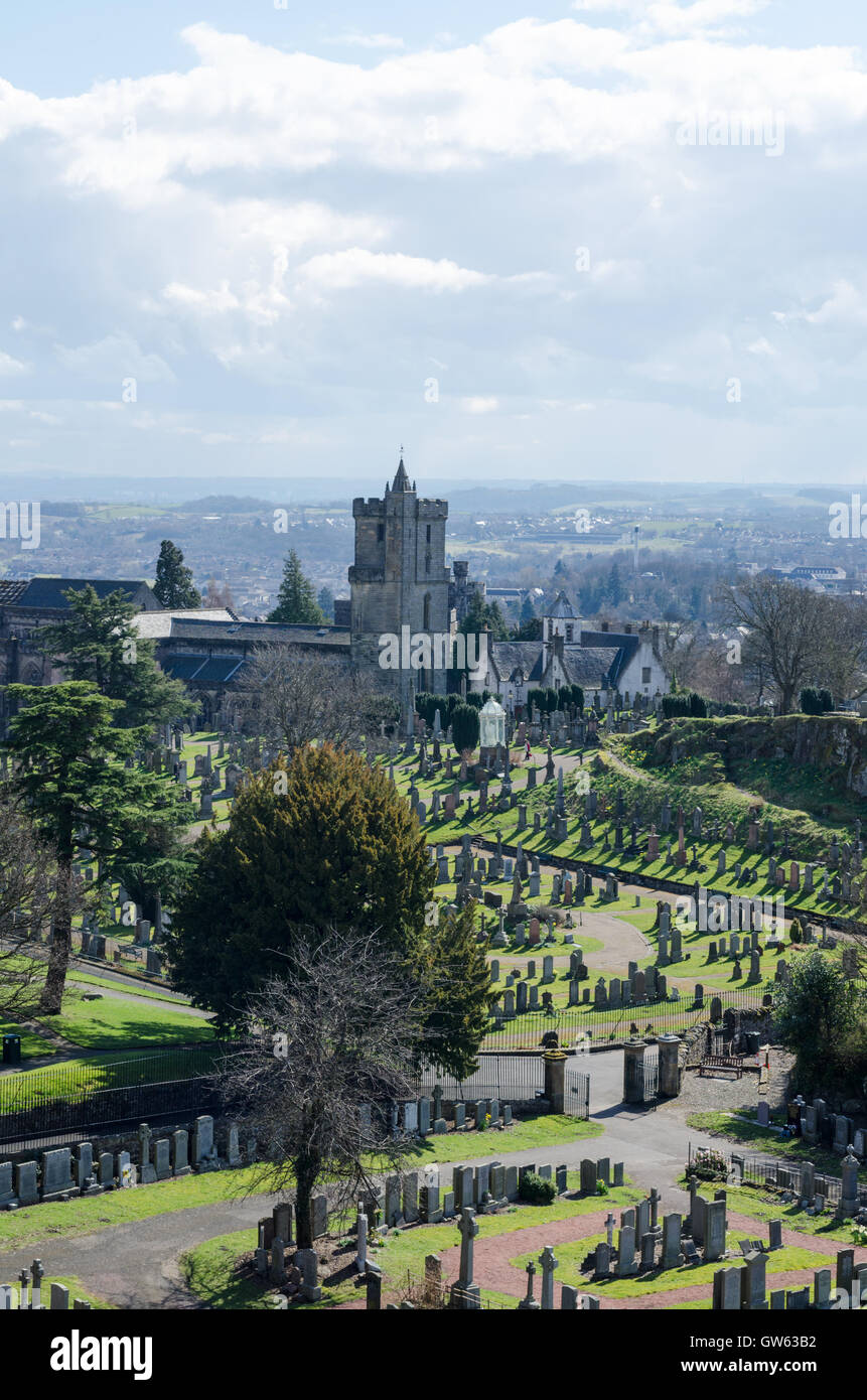 Church of the Holyrude and its graveyard shot from Stirling Castle battlements, Stirling, Scotland, UK Stock Photo