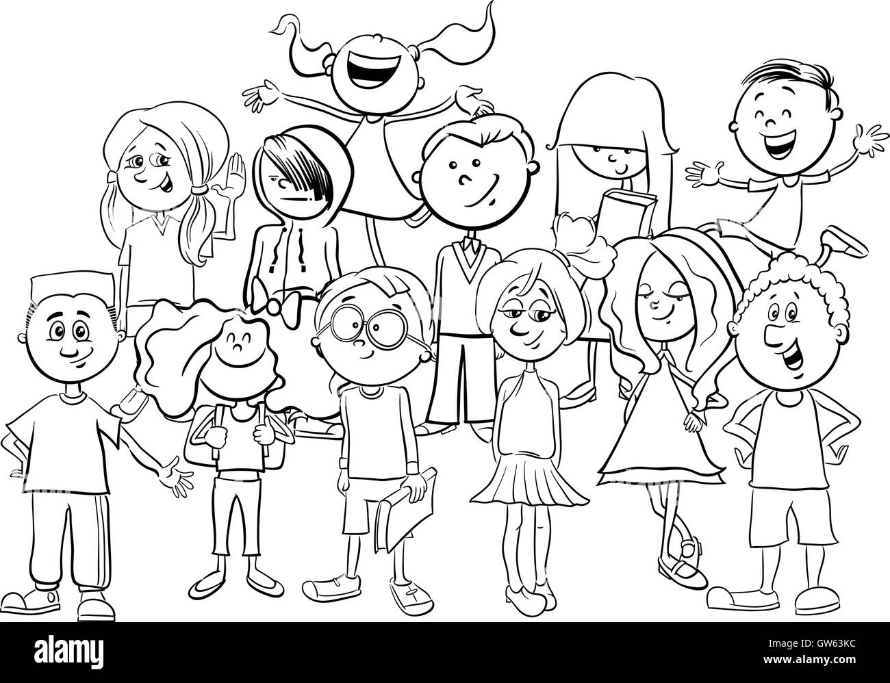 kids or teens coloring page Stock Vector