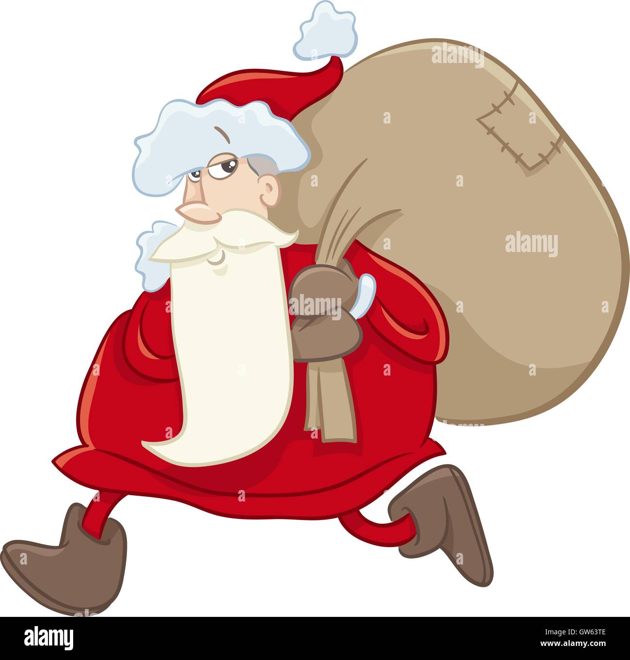 Cartoon Illustration of Santa Claus Walking with Sack of Gifts on ...