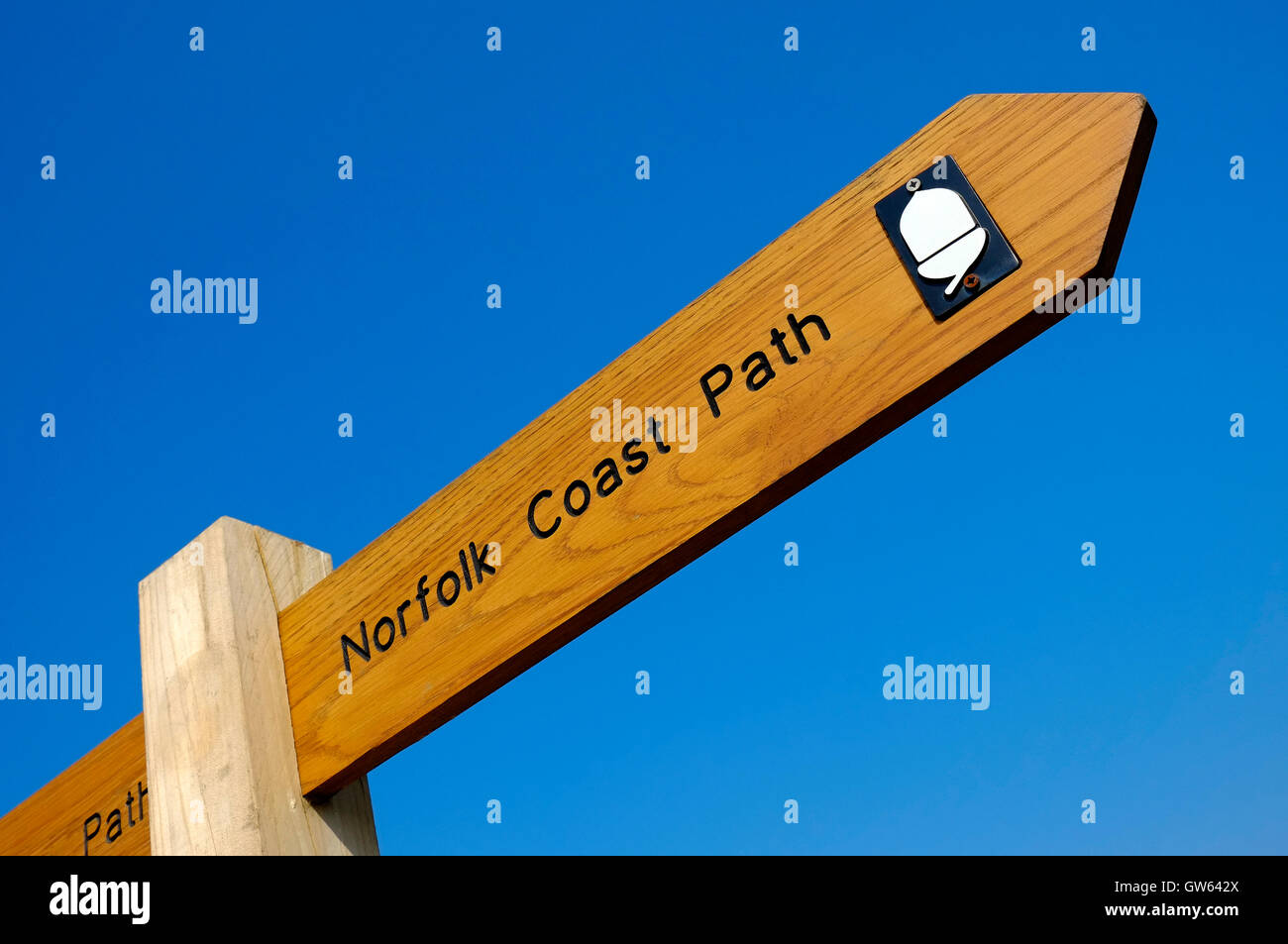 north norfolk coast path new sign at sheringham, england Stock Photo