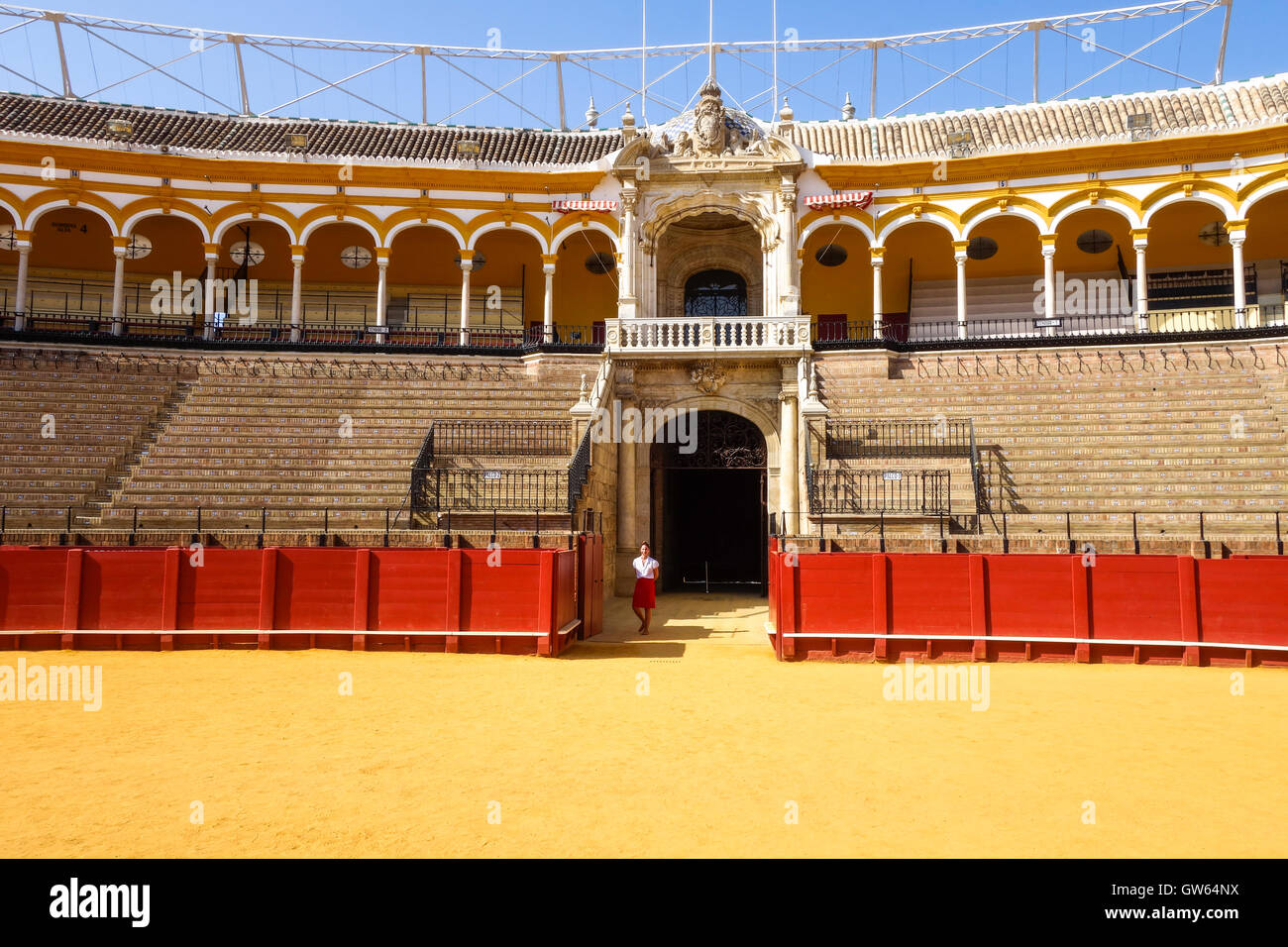 The Prince’s Box, reserved for the Royal Family in La Maestranza Bullring in Seville, Andalusia, Spain. Stock Photo